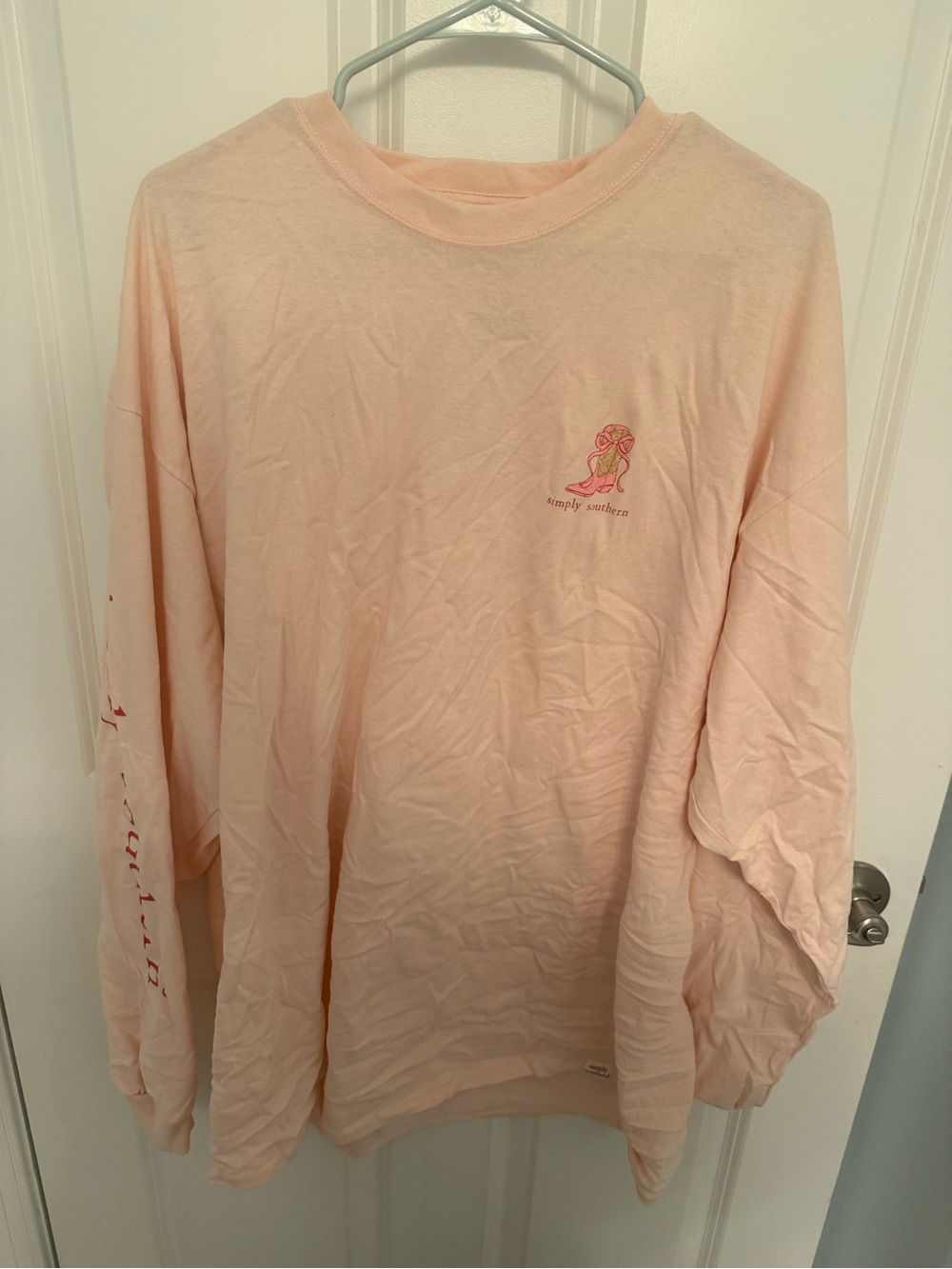 NWT Simply southern Light Peach Graphic Long Sleeve Tee long live cowgirls